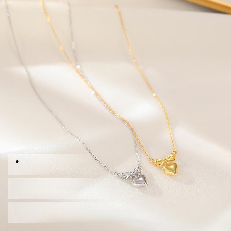 Banyan Tree S925 Silver Korean Bow Love Pendant Necklace for Women - Sweet Princess Clavicle Chain Gift.