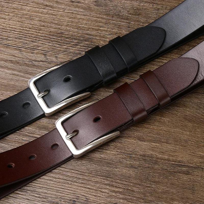 3.3CM Pure Cowhide Genuine Leather for Men's High Quality Jeans Pin Buckle Business Belts Cowboy Waistband Male Fashion Designer