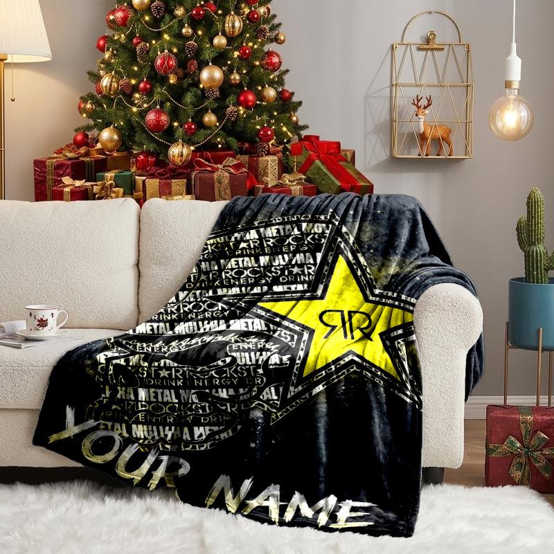 Custom Name rockstar energy Blanket Flannel Blanket for Camping, Hiking, Garden Parties, Picnic Essentials,gift for family and friend