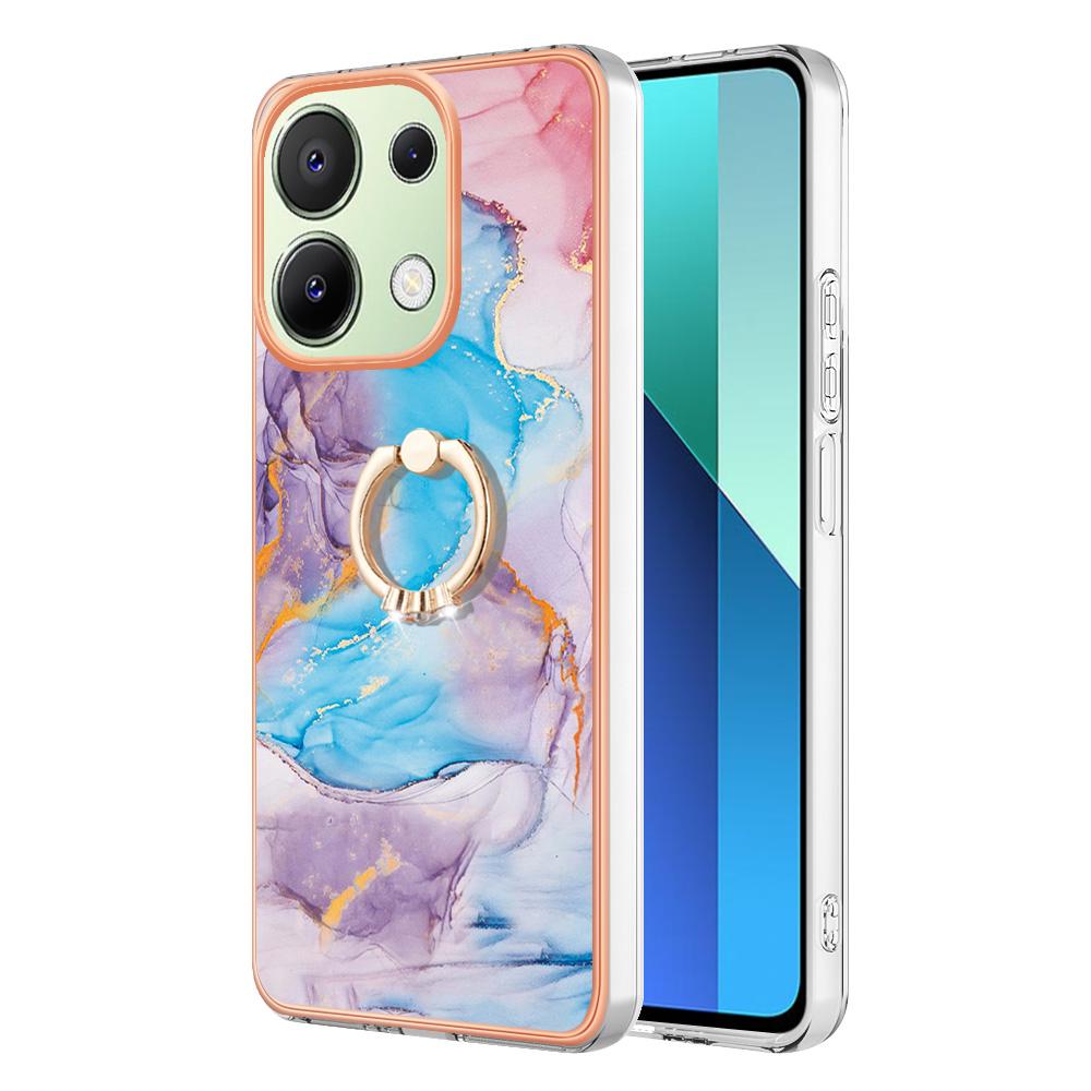 For Xiaomi Redmi Note 13 4G Case with Ring Kickstand IMD Marble Pattern TPU Back Cover