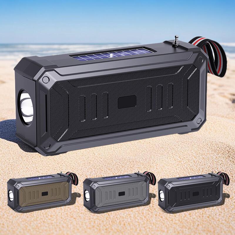 Solar Bluetooth Speaker Flashlight FM Radio TF USB MP3 Music Player Rechargeable