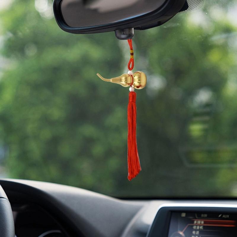 Antique Copper Gourd Hanging Decors Metal Ornament Lucky Tassels Charm Perfect for Living Room Office Car Interior