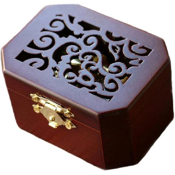 FnLy Antique Engraved Wooden Wind-Up Musical Box,Love Story Musical Box,with Gold-Plating Movement in,Heart-Shaped