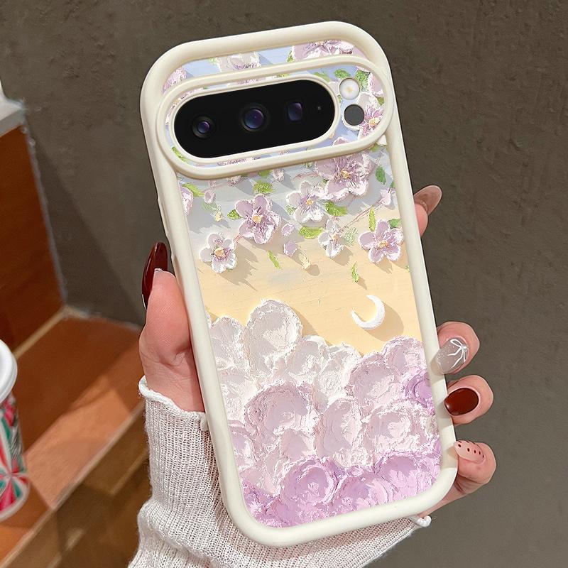 Oil Painting Flower Pattern Soft Phone Case For Google Pixel 9 Pro XL 8 Pro 8A Butterfly Print TPU Matte Shockproof Lens Protection Bumper Cover