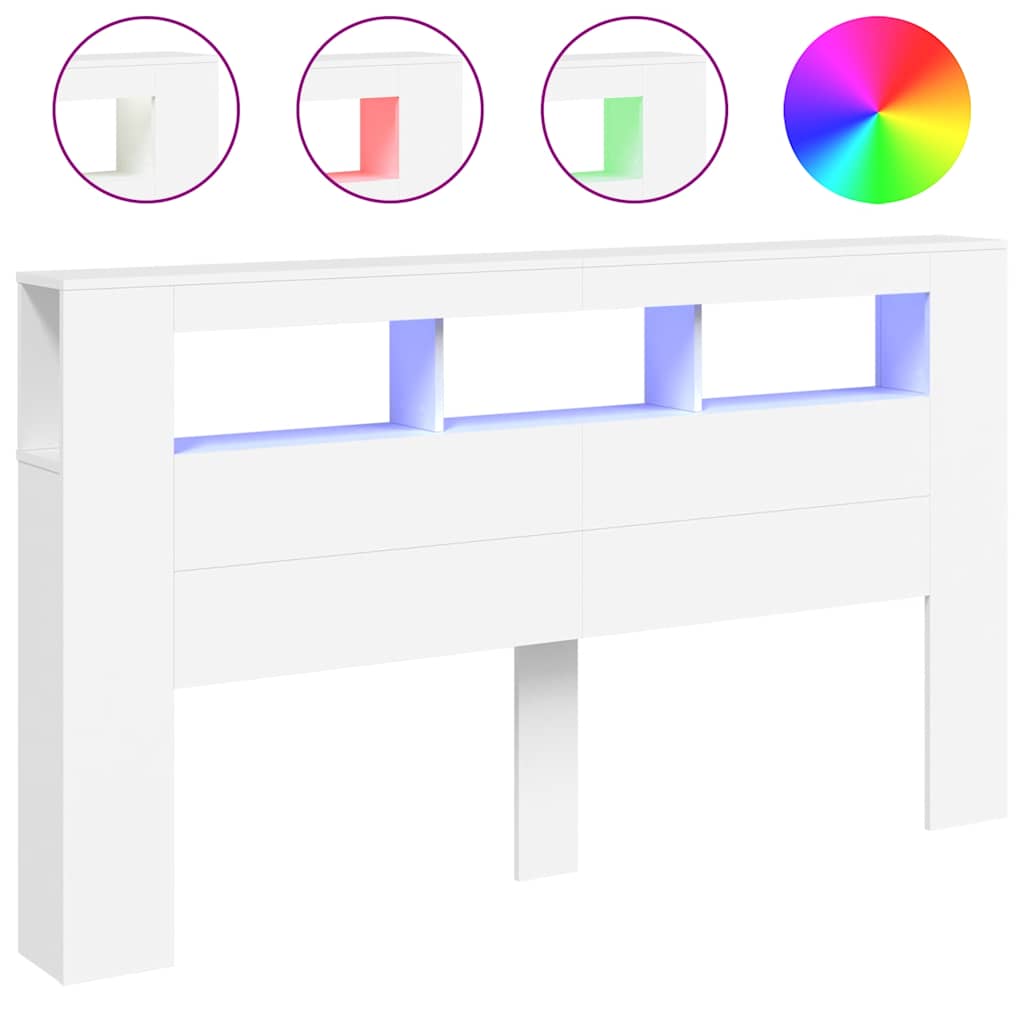 Vidaxl Testata Letto Con LED, Bianca, 180X18,5X103,5 Cm
