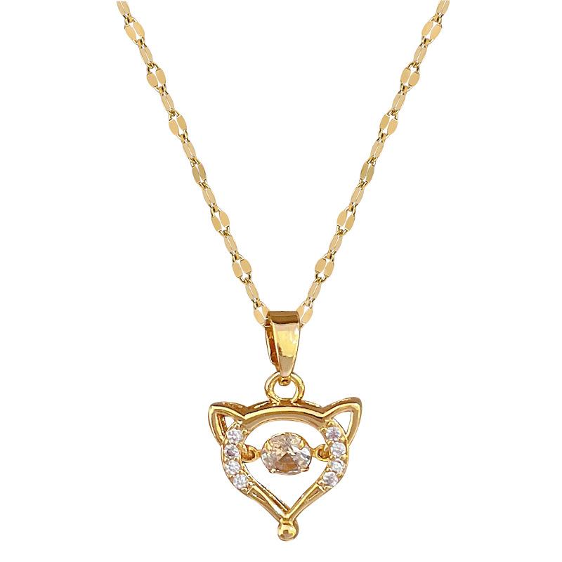 Cute Fox Smart Light Luxury Temperament Gorgeous Full Diamond Necklace Female Versatile Collarbone Chain Titanium Steel Chain