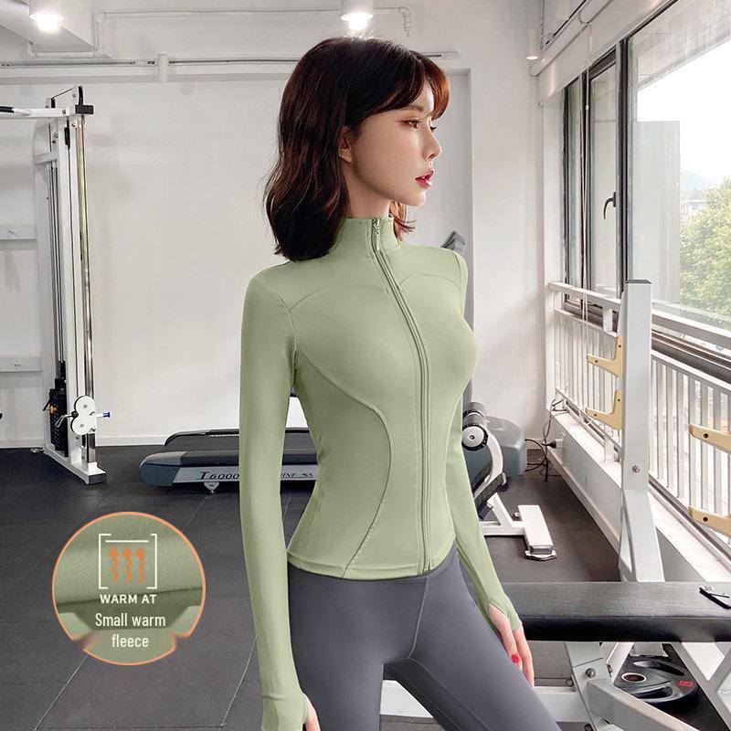 Damska pluszowa kurtka slim fit na wiosnę i jesień - przylegający do talii top do jogi