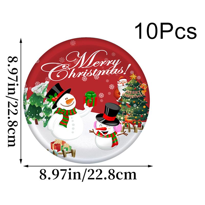 10Pcs/Set Disposable Tableware Set Spoon Fork Happy New Year Merry Christmas Party Supplies Paper Plates X-mas Party Decorations