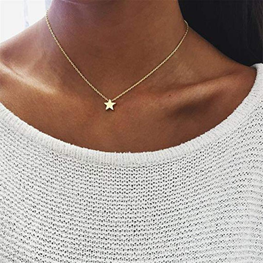 Women Star Pendant Clavicle Necklaces Chain Jewelry Gold Color Allergy Free Collarbone Chain