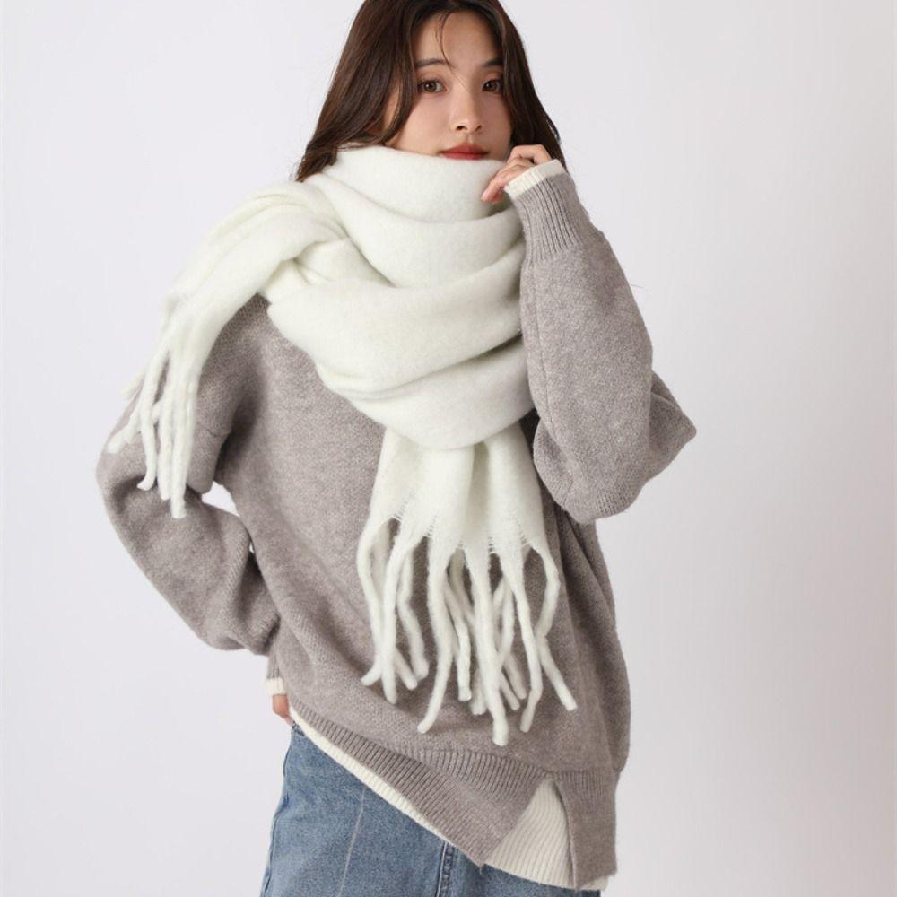 Tassel Winter Cashmere Scarves Plush Long Shawl Classic Plaid Wool Scarf  Women/Men