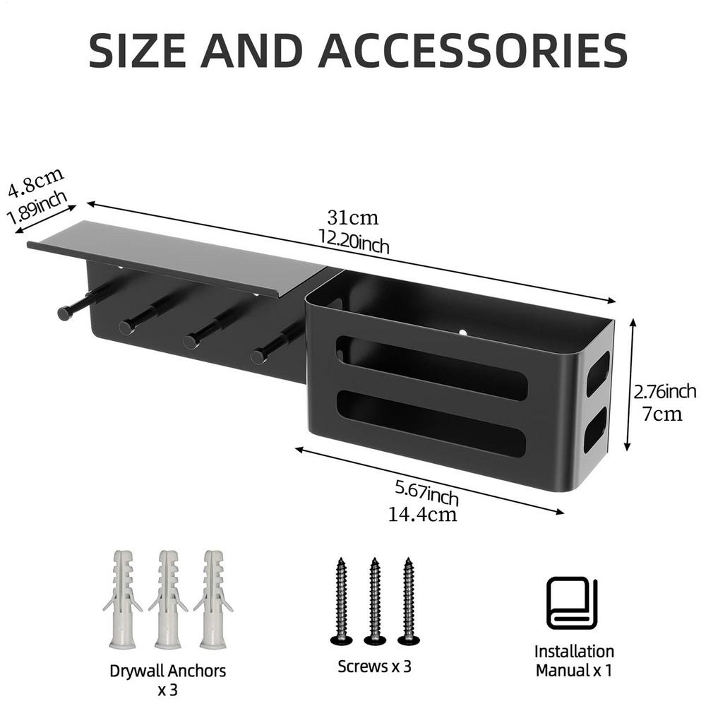 

Keys Holder on Wall with Shelf 4 Hooks Modern Decor Key and Mail Holder for Wall for Entryway Home Living Room Bedroom Apartment чорний