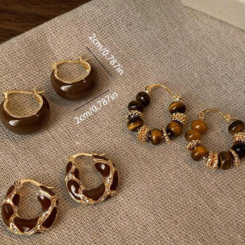 1pairs Vintage Textured U-Shaped Hoop Earrings For Women, Simple And Elegant Design