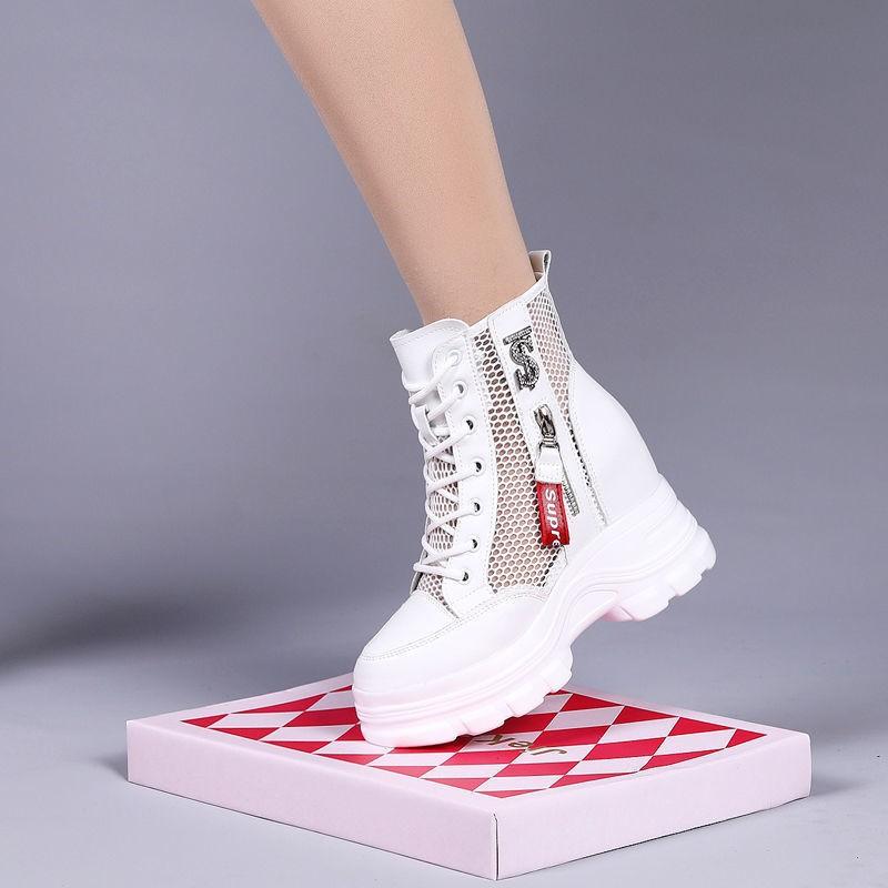 Inner Heightening Martin Boots Women's Hollow Mesh Boots Summer New Thick-soled Breathable Mesh Cool Boots
