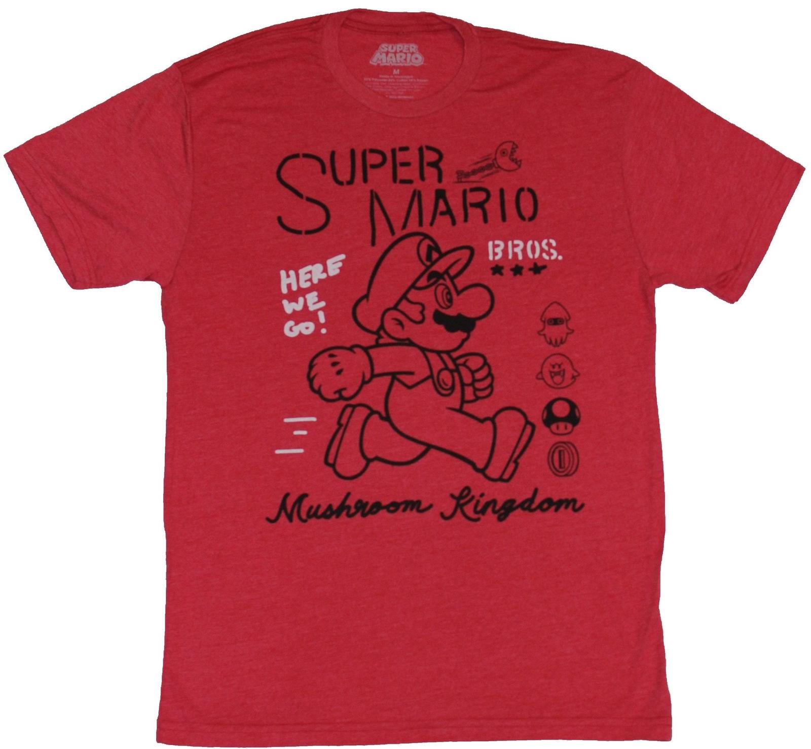 Super Mario Brothers Adult New T-Shirt - Outlined Mario Over Mushroom Kingdom XXXXL