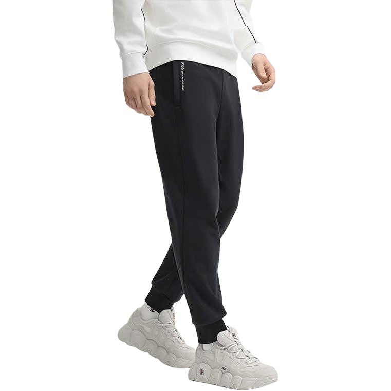 FILA Logo Print Hooded Sweatshirt And Comfortable Soft Cuffed Joggers Sports Set Men sweatshirt and joggers Black F51M449202F-BK+F51M449601F-BK