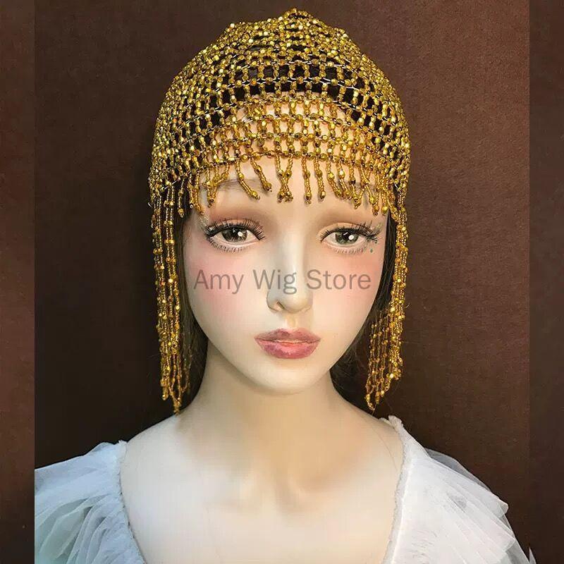 1920s Beaded Cap Headpiece Roaring 20s Beaded Flapper Headpiece Belly Dance Cap Exotic Cleopatra Headpiece for Gatsby Party