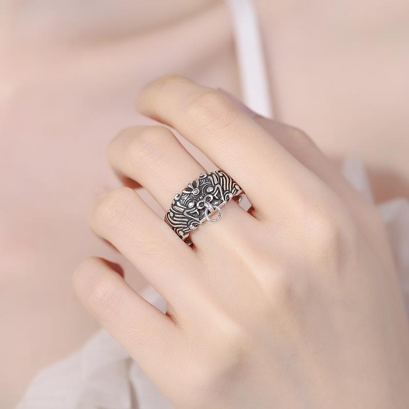 Retro Taotie Ring For Men Chinese Mythology Open Ring Unisex Handmade Jewelry Designer Gift Lover Accessories