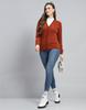 MONTE CARLO Womens Solid Rust V Neck Full Sleeve Cardigan