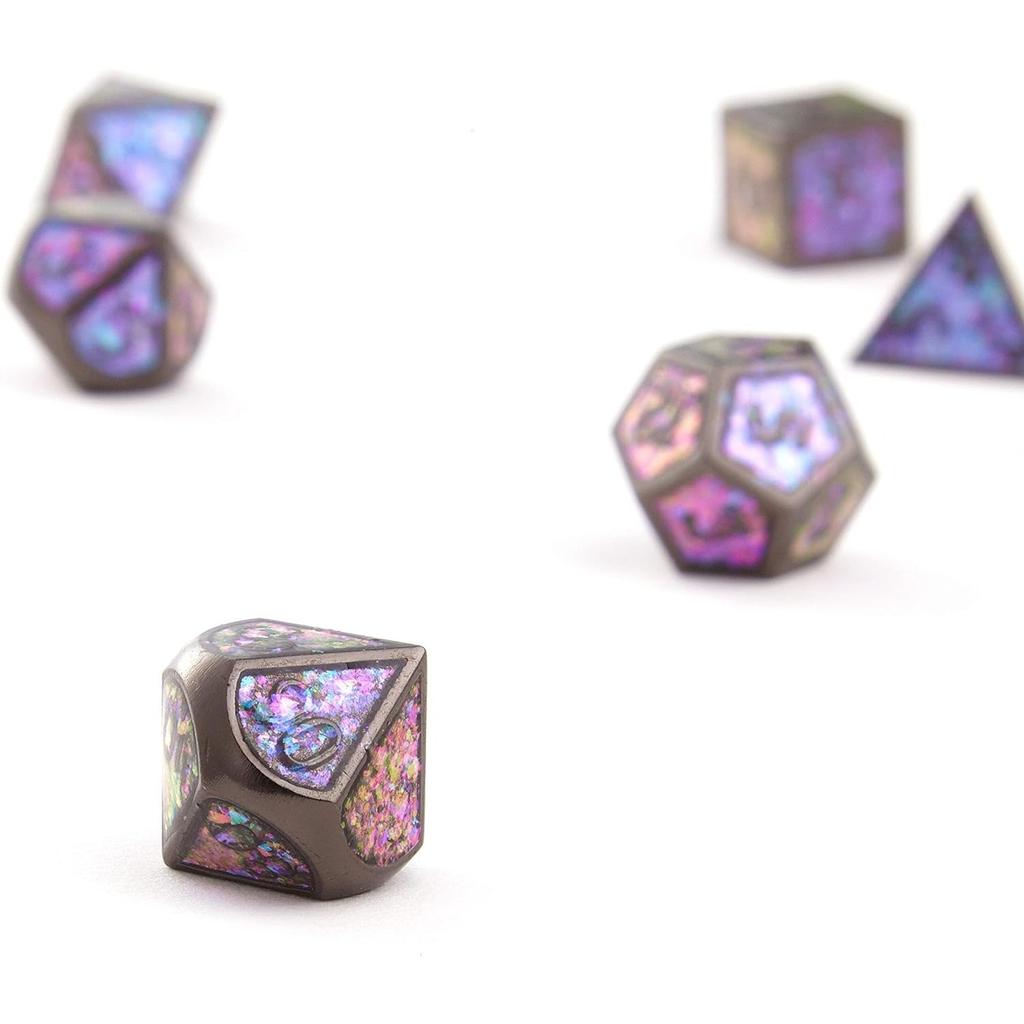 DND Polyhedral Metal Game Dice Glitter with Numbers 7pcs Set for Dungeons and Dragons RPG MTG Table Games D&D Pathfinder Shadowrun and Math Teaching