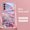 Pink heart-shaped candy beach pattern glass phone case suitable for Samsung Galaxy S26 S25 S24 S22 S21 S20 FE Ultra Plus