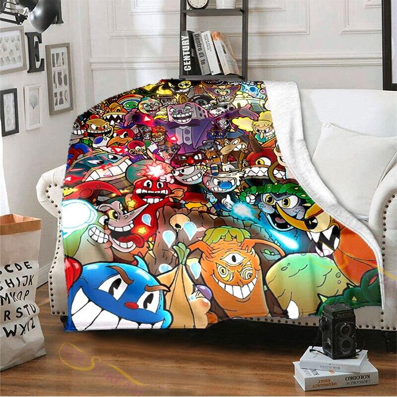 Playroom Cuphead and Mugman Pattern Flannel Blanket Cozy Bed Blanket Lightweight Soft Throw Blanket Sofa Quilt for All Seasons