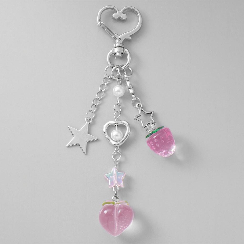 Y2k Fashion Flower Star Love Bow Strawberry Pendant Acrylic Keychain Student Women's Bag Backpack Pants Chain