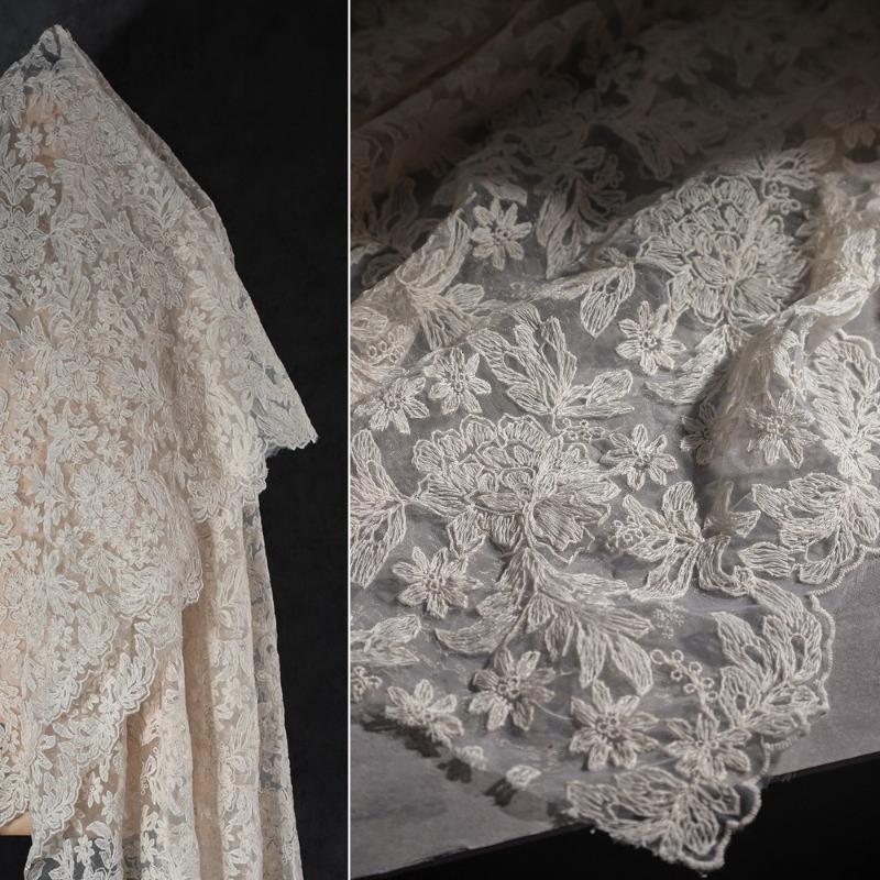 Pattern Lace Tulle Off-White Embroidered Floral Fabric Designer Creative DIY Semi-Transparent Wedding Dress Skirt Designer