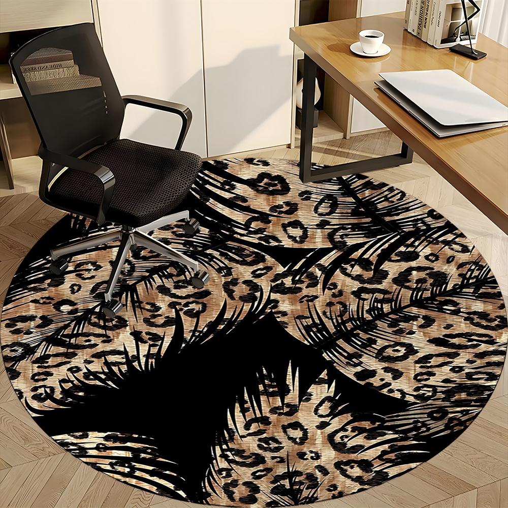 1pc Leopard Palm Office Round Area Rug, Indoor Mat Suitable ForOffice, Under Office Chairs Bedroom Living Room Home Decor, Room Decot112