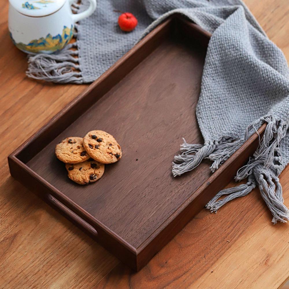 Flat Rectangular Fruit Tray Wooden Decorative Platter Easy Clean Tea Tray Tea Room 35*25cm