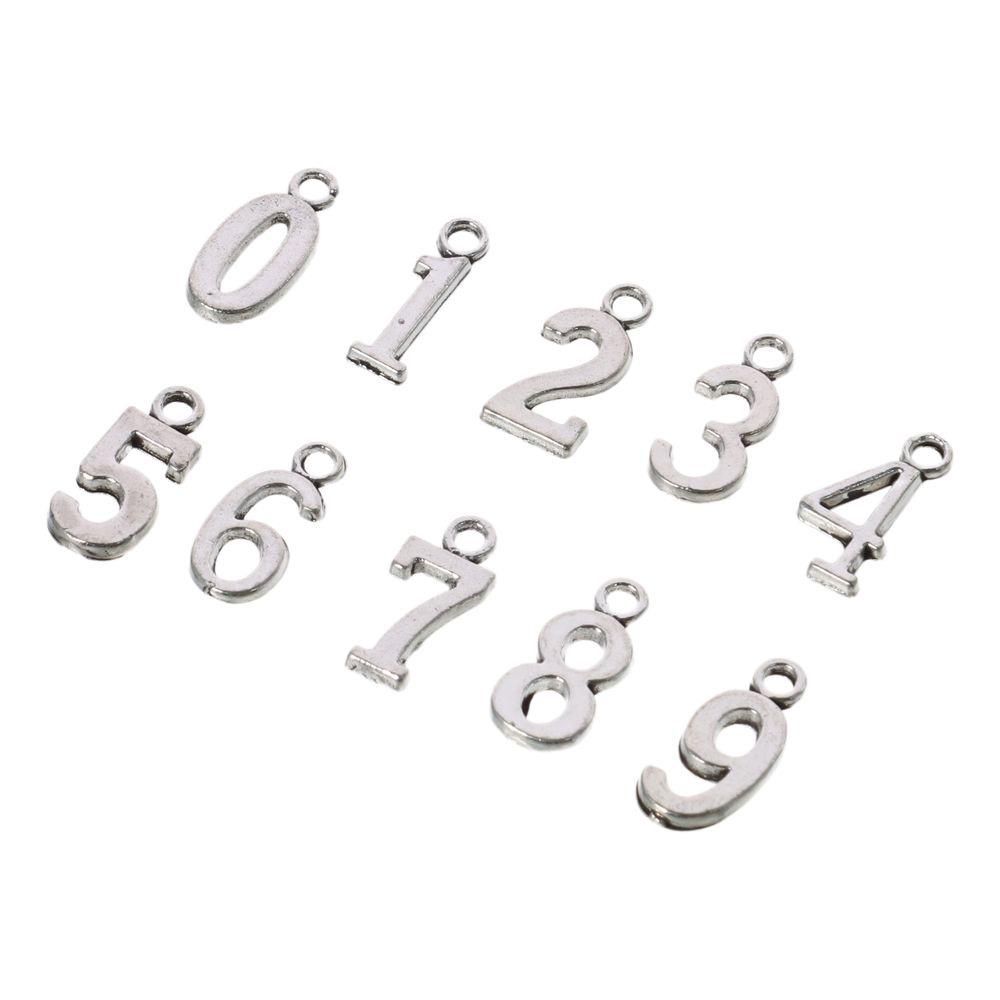 100pcs Sliver Numbers Charm Pendants Number 0-9 Alloy Charms Pendants for DIY Crafts
