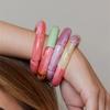 Retro Acrylic Chunky Bamboo Curved Tube Bracelets for Women Boho Mixed Color Resin Stretchy Stack Bangles Trendy Jewelry Gifts
