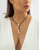 Mode, eenvoud, imitatieparel, sleutelbeenketting, dubbele laag, waxdraad, veelzijdige ketting voor dames