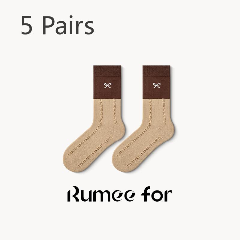 5 Pairs of Female Spring and Autumn Cotton Non Slip Tube Pile Socks