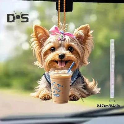 Puppy Rearview Mirror Pendant Car Hanging Ornament Acrylic Christmas Tree Door Window Fence Branch Gift for Women Men