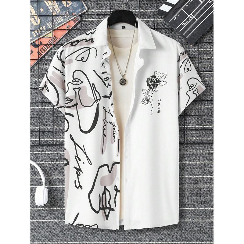 Rocket UFO Pattern Aloha Shirt for Men Women Artistic Abstraction 3D Printed Blouse Kid Short Sleeve Lapel Loose Hawaiian Shirts