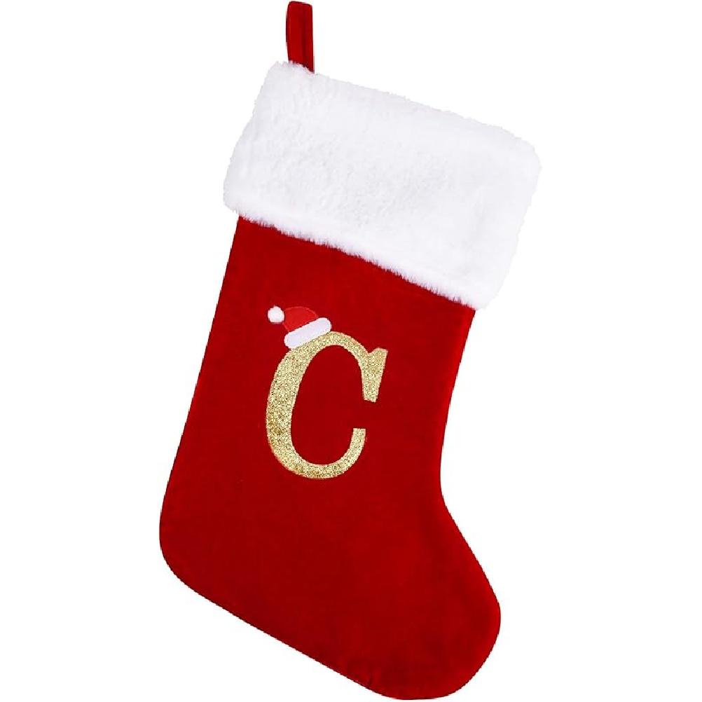 20 Inches Monogram Christmas Stockings with Letters, Large Super Soft Christmas Stockings Red Velvet with White Super Soft Plush Cuff for Christmas