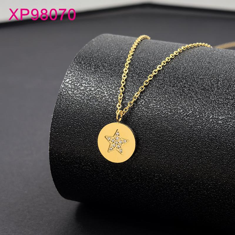 European Style Gold-Plated Titanium Steel Necklace with Rhinestone Sun and Star Design for Women – Elegant Clavicle Chain Jewelry