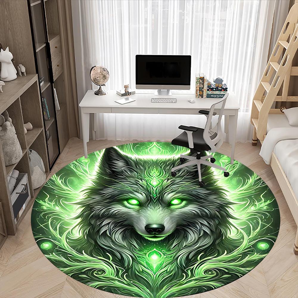 1 Stück Wolfsgeist Stuhlteppich für das Büro, Runder rutschfester langlebiger großer Büroteppich, Geeignet für das Büro, Schöne Dekoration