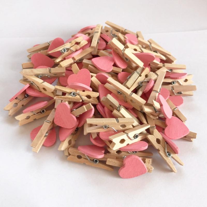 10/20pcs Red Heart LoveWoodenClothes Photo Paper Peg Pin Mini Clothespin Postcard Clips Home Wedding Valentine's Day Decorati