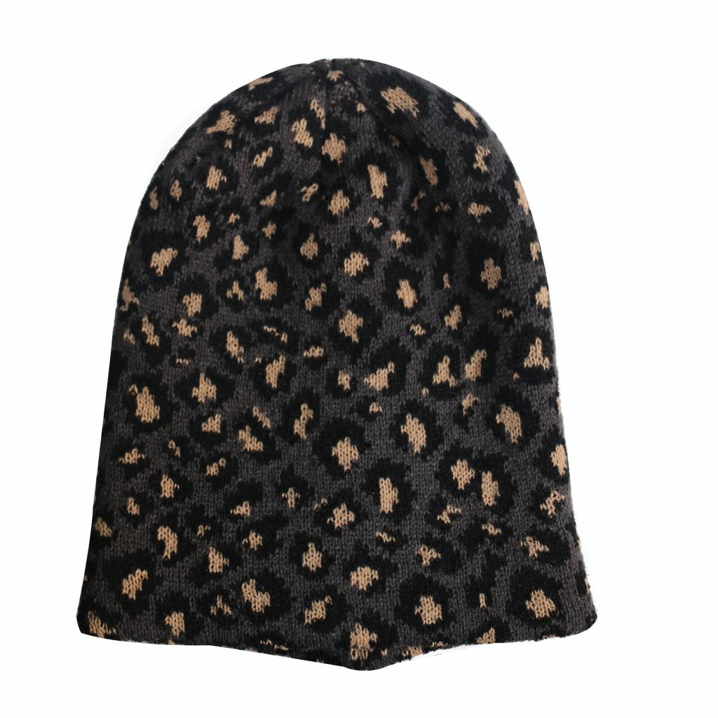 Autumn and Winter Trendy Korean Version of Fashion Leopard Print Flanged Knitted Hat Wool Hat Men's and Women's Outdoor Cold-proof and Warm Headgear