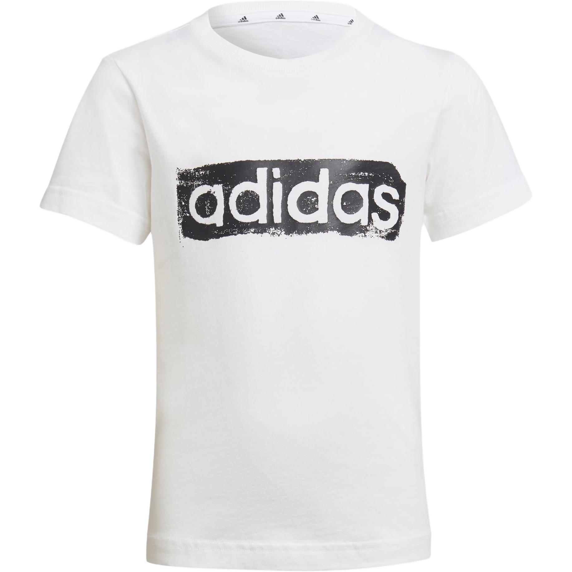 Adidas Casual Sports Crew Neck Pullover Short Sleeved T Shirt White/Black Teenagers GN1472 128