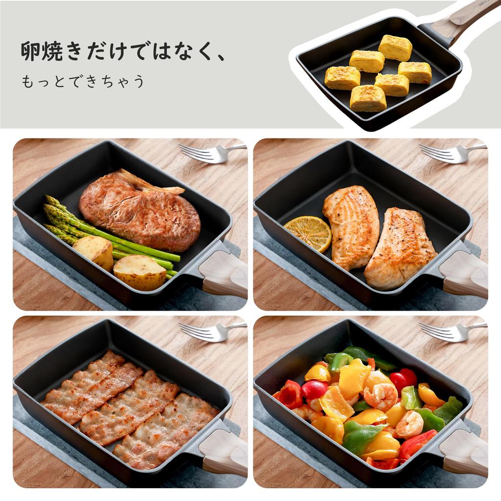 SENSARTE Egg Roll Pan with Spatula, 18cm x 15cm, IHGas Compatible, Non-stick, PFOA-Free, One-Year Warranty, Black