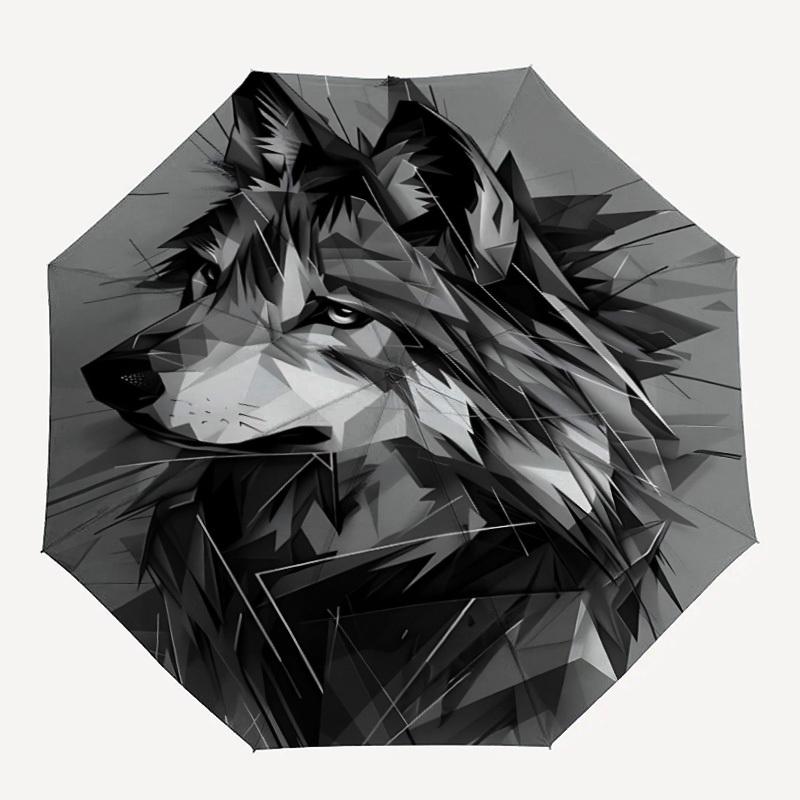 

1pc Wolf Face Automatic Folding Umbrella, 8-Rib Durable Iron Frame, Compact Travel Umbrella for Women & Men 068