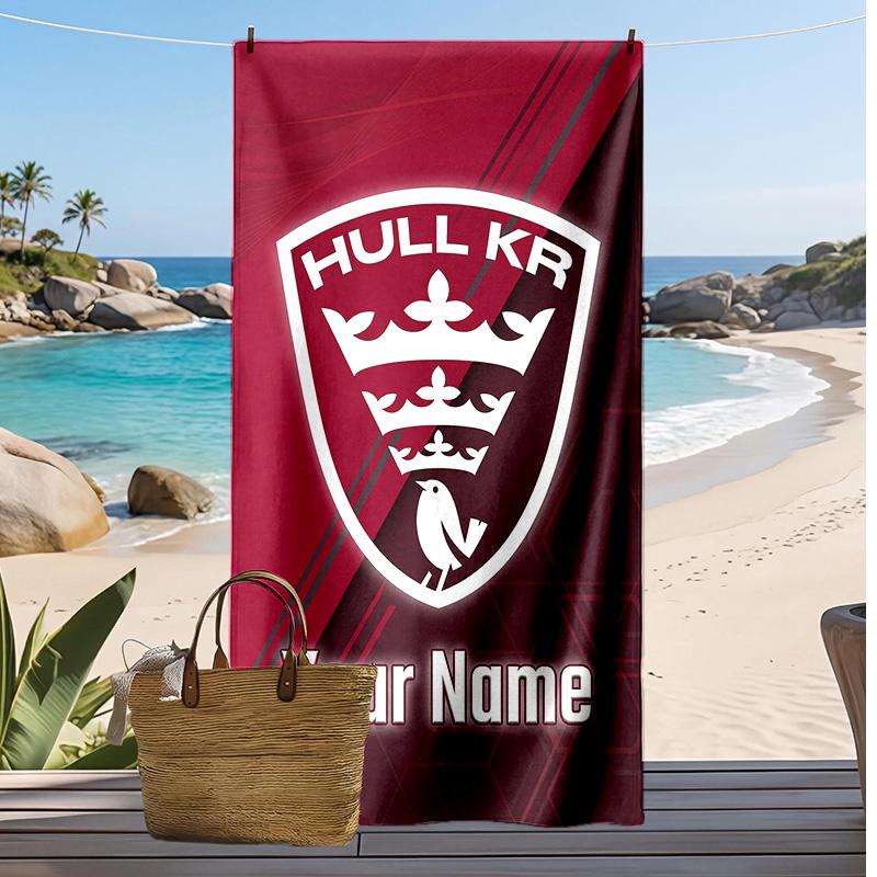 Asciugamano da Spiaggia Personalizzato Hull KR, Stampa il Tuo Nome Testo Asciugamano Leggero Assorbente per Nuoto Viaggio