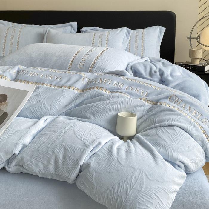 Thickened Milk Fleece Four-Piece Double-Sided Fleece Quilt Cover Solid Color Bed Sheet Mattress Quilt Cover Dormitory Bedding