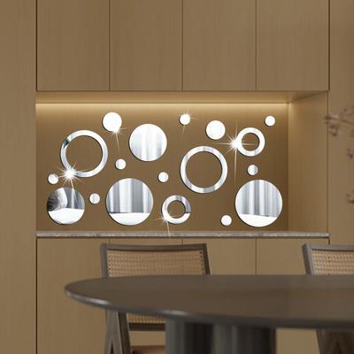 18 peças Adesivos de Parede Espelho Geométrico Circular Faça Você Mesmo Acrílico Decalque Adesivo para Fundo de TV Sala de Estar Quarto Decoração de Casa