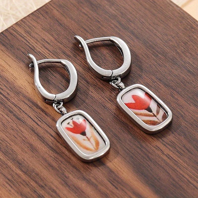 Vintage Exquisite Bedruckte Hängeohrringe für Damen Böhmischer Stil Urlaub Bunter Geometrischer Anhänger Schmuckzubehör Geschenke