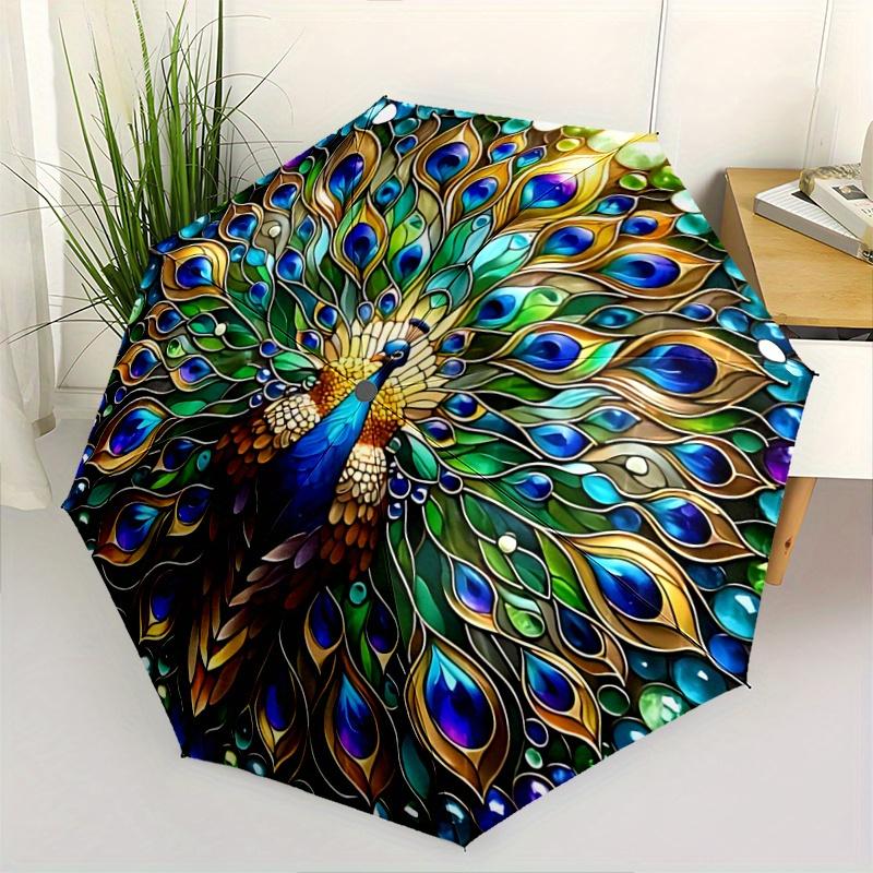 1pc Stained Glass Peacock Automatic Opening and Closing Umbrella - Suitable for Various Occasions, Outdoor Activities, Lightweight and Durable Automat