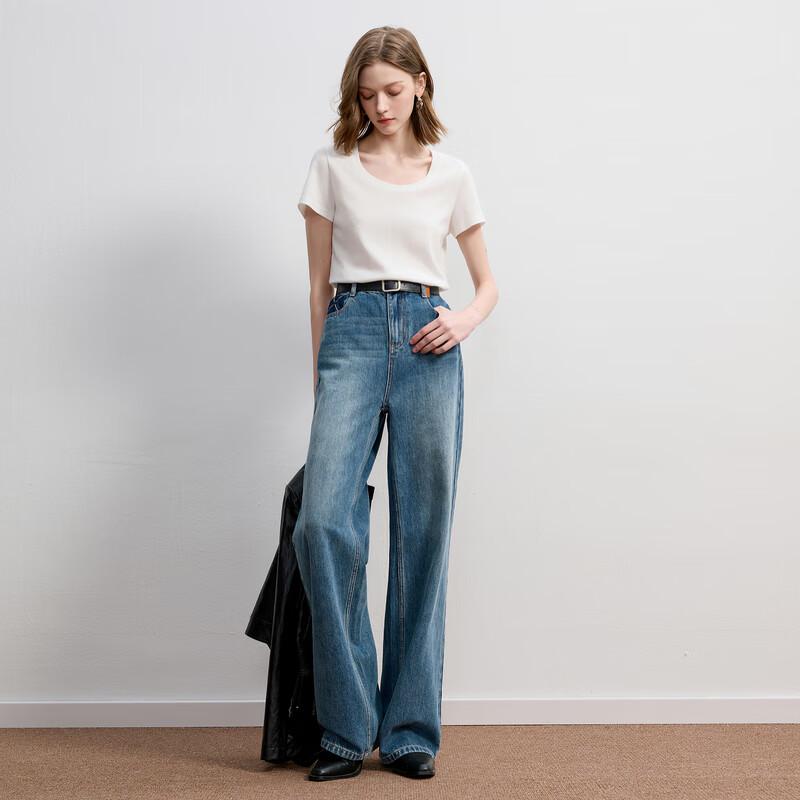 Sancai 2025 Autumn Mid-Waist Loose Wide-Leg Denim Jeans