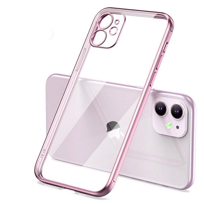 Luxury Plating Transparent Case For iPhone 11 12 13 14 Pro Max Square Frame Silicone X XR XS Max 8 7 Plus Clear Back Cover Case